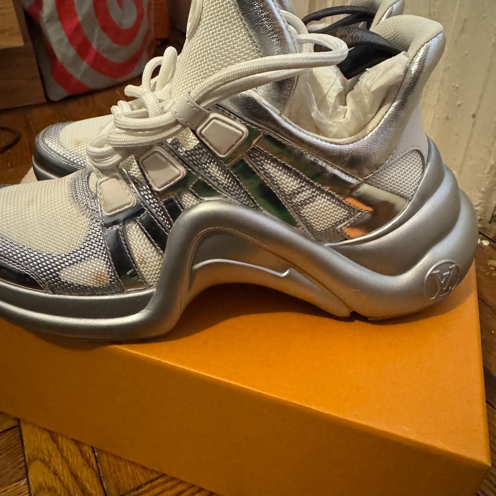 Louis Vuitton White and Silver Sneakers